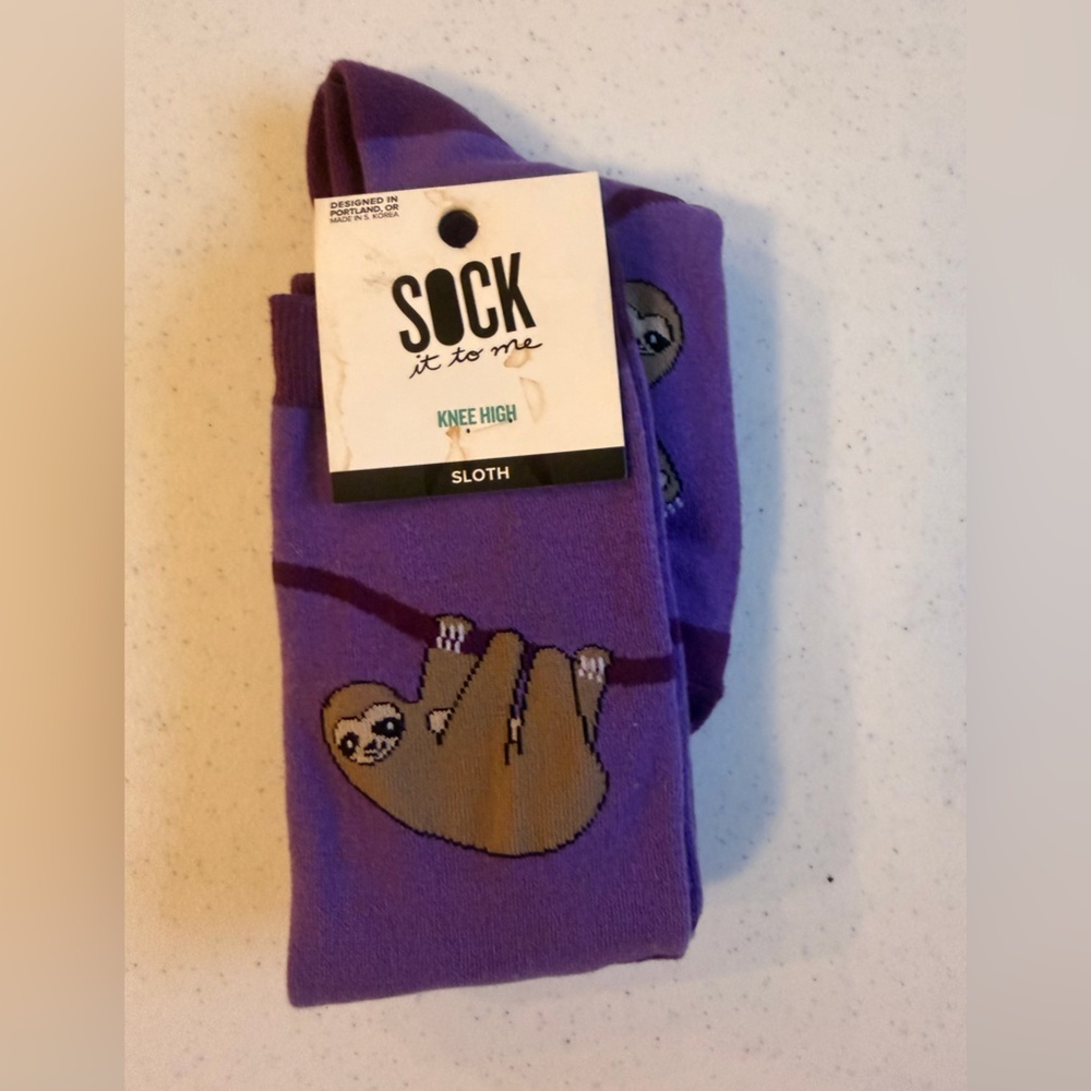 NWT Purple Sloth Knee High Socks Sock It To Me - Picture 6 of 7